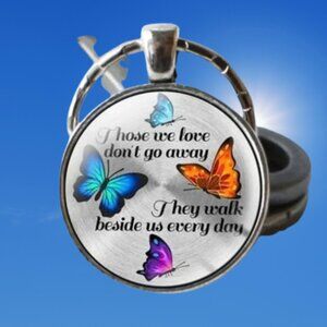 Butterflies Remembrance Domed Keychain Keyring Bag Charm Silver Blue Orange